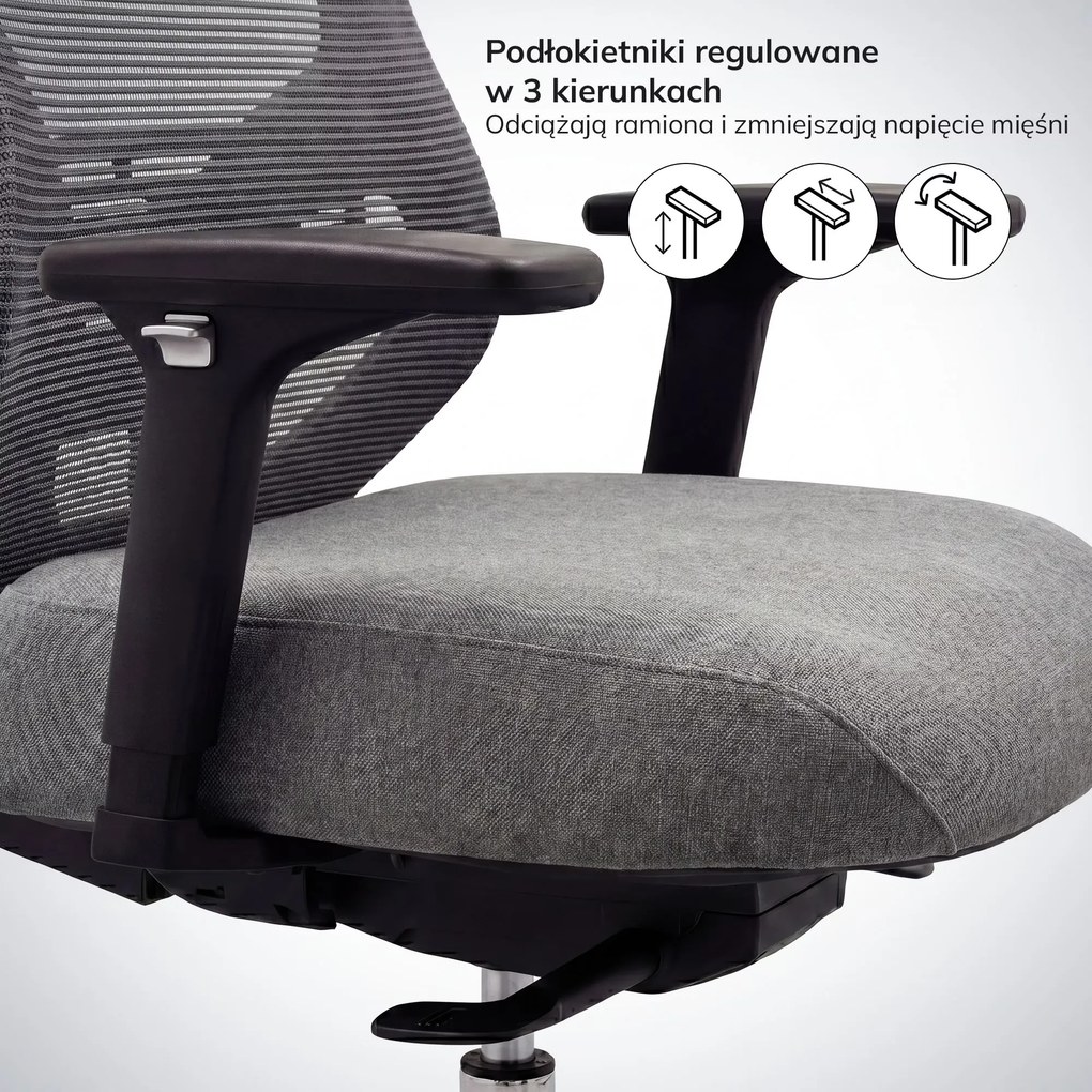 Fotel biurowy ergonomiczny z siatką ciemnoszary: AXIS