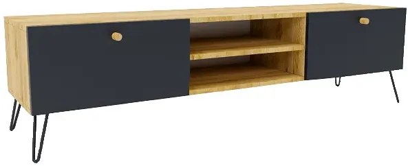 Industrialna szafka RTV na nóżkach dąb craft + czarny - Zorina 9X