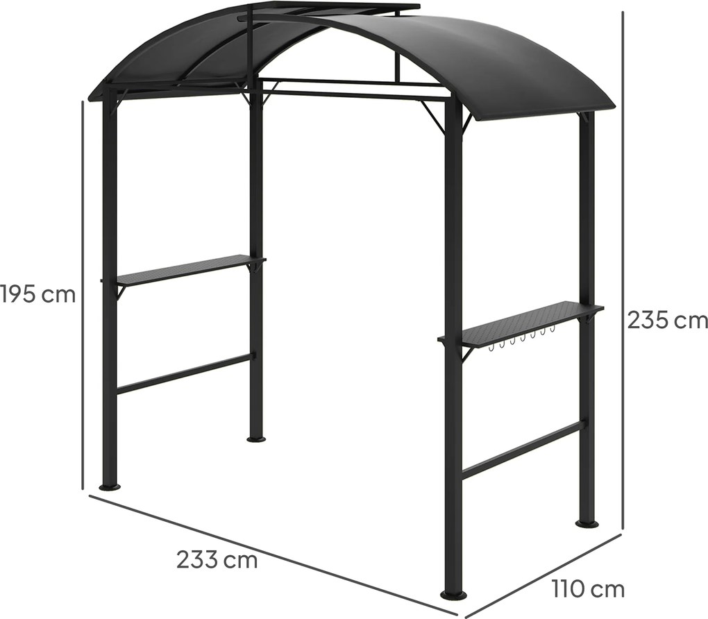 Outsunny Pawilon Grillowy, 2 Boczne Półki, Haki, Rama ze Stali, 1,1 x 2,3m, Ciemnoszary