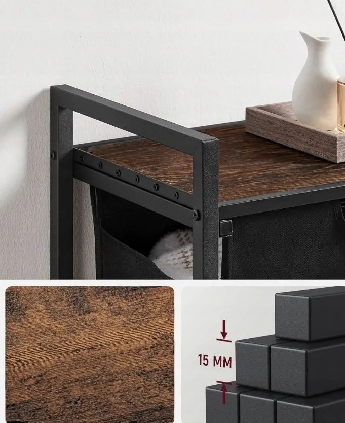 Duży kosz na pranie dwukomorowy z półką industrialny regał pojemnik loft