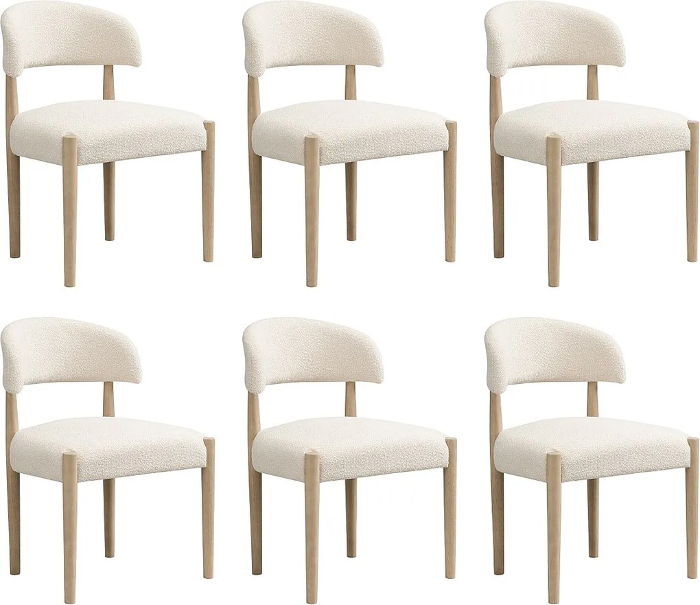 Zestaw 6 krzeseł z litego drewna - Styl nowoczesny - Konstrukcja z litego drewna - Tkanina bouclé - Kolor naturalny