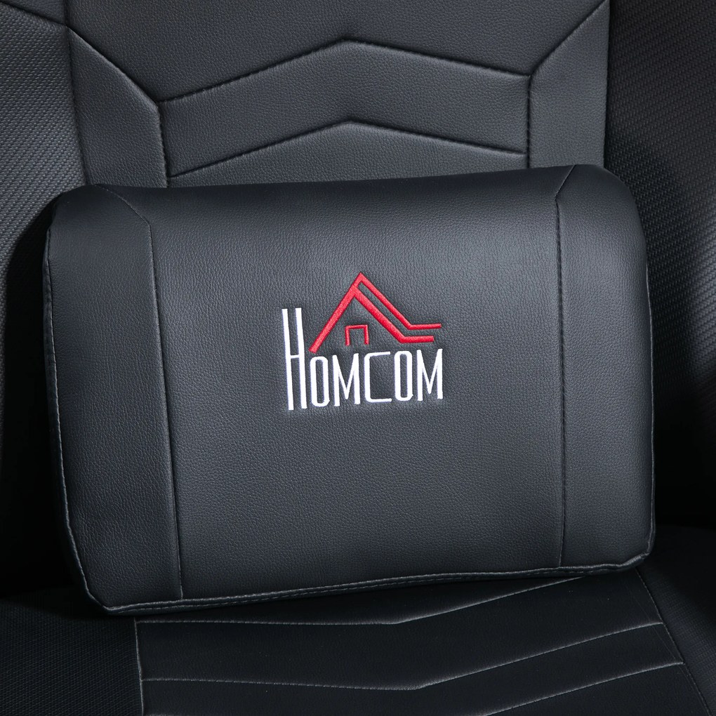 HOMCOM Fotel Gamingowy z Masażem, Regulowane Oparcie, Podnóżek, do 120 kg, Stelaż Stalowy, Sztuczna Skóra, Czarny | Aosom PL