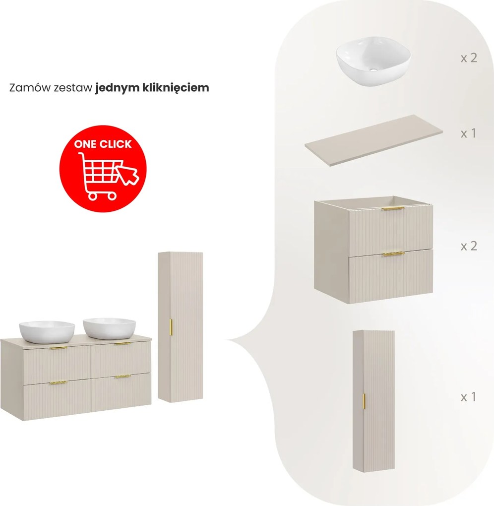 Zestaw mebli łazienkowych Adel 012 kaszmir - szafka 120 cm, umywalki nablatowe i słupek