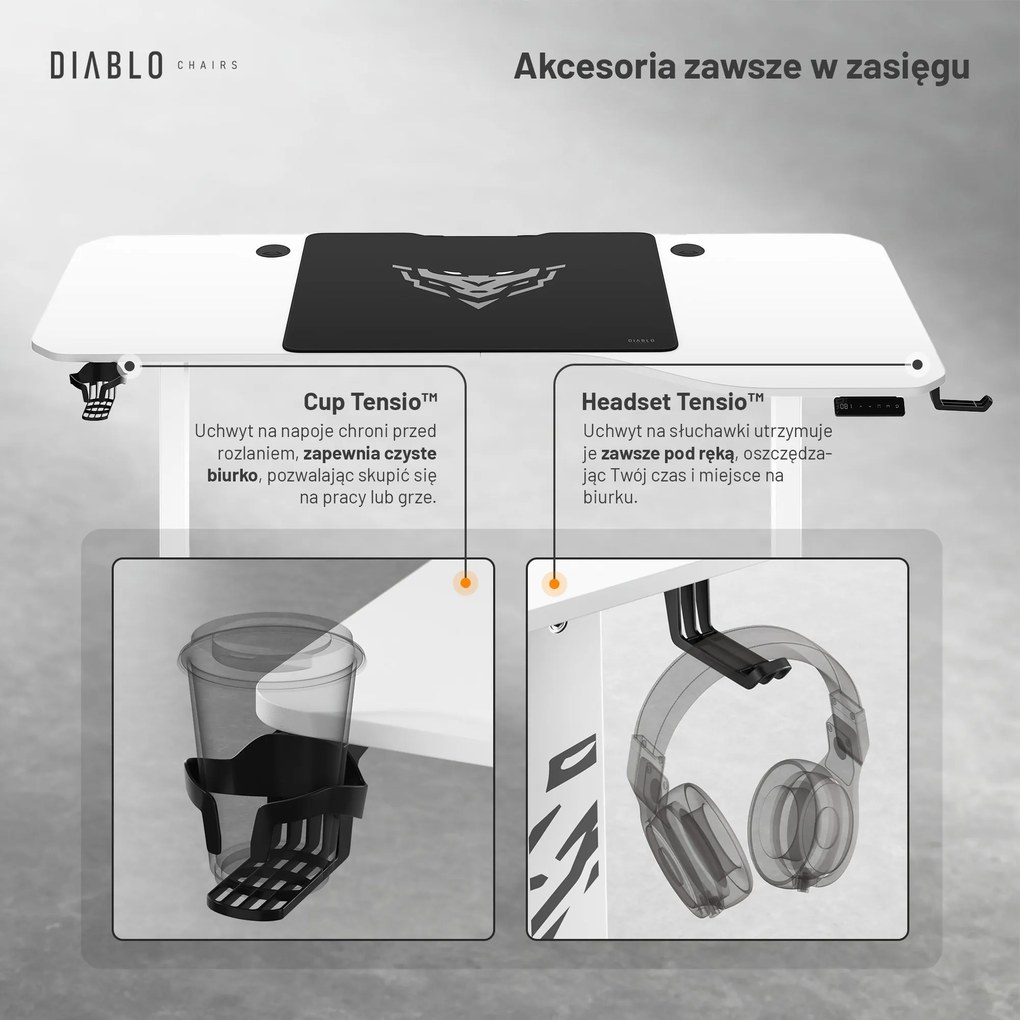 Biurko z regulacją wysokości DIABLO X-TENSIO 1600 białe