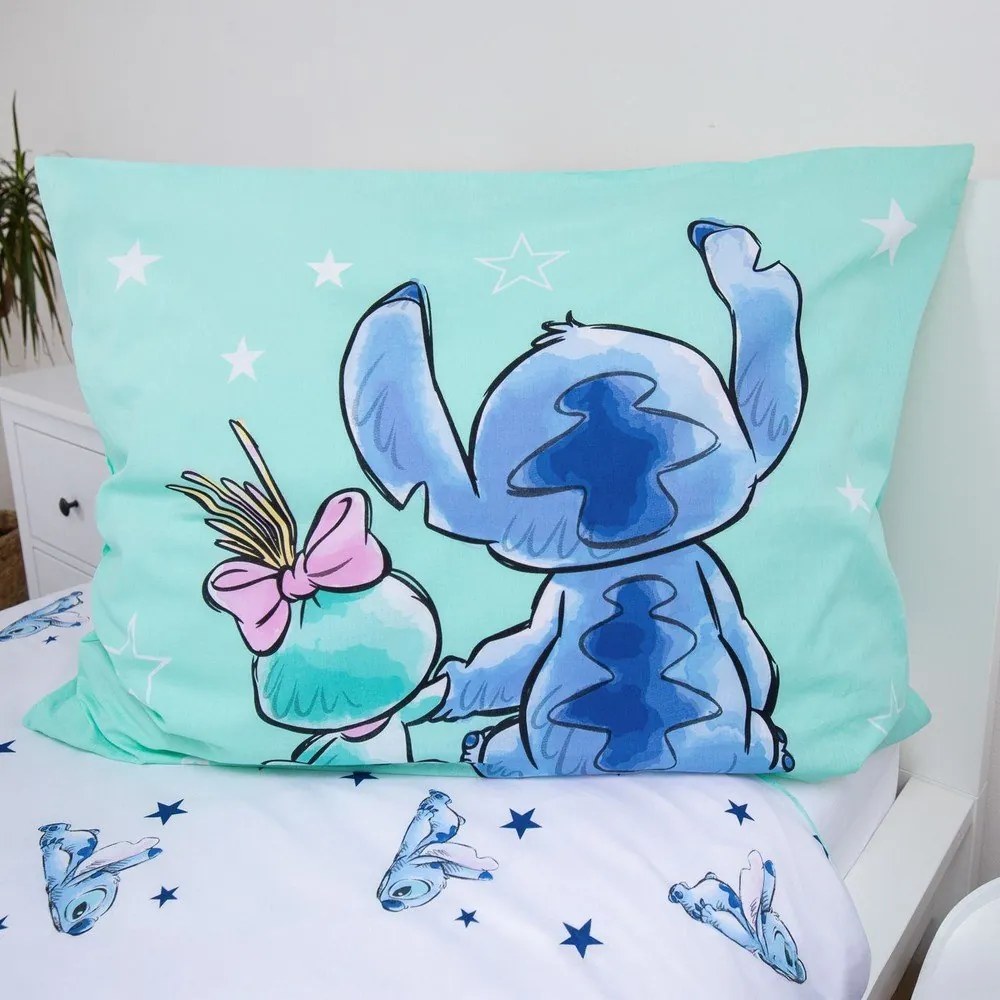 Miętowa bawełniana pościel dziecięca jednoosobowa 140x200 cm Lilo & Stitch "Buddies" – Jerry Fabrics