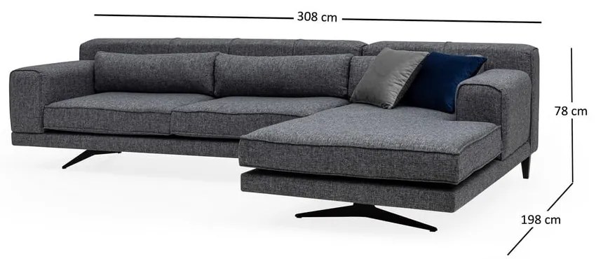 Ciemnoszara sofa narożna Artie Jivago, narożnik prawy