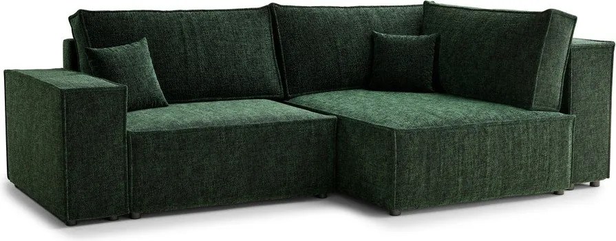 Ciemnozielony rozkładany/ze schowkiem narożnik z tkaniny szenilowej (prawostronny/w kształcie litery L) Tonga – Maison de Rêve