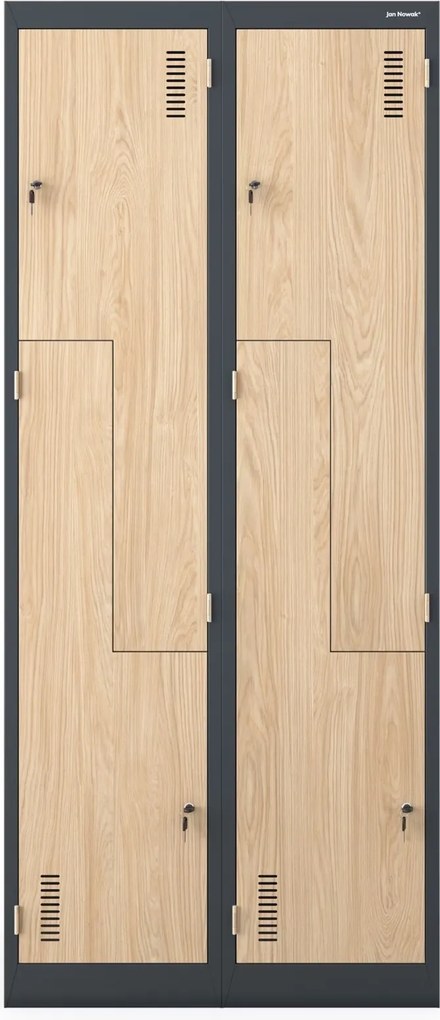 Szafa socjalna czterokomorowa Eco Design Julia, 80x45x185 cm, antracyt/dąb sonoma