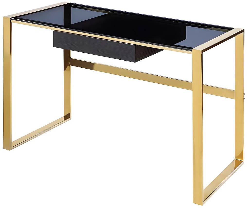 Biurko – 1 szuflada – szkło hartowane i stal – kolor czarny i złoty – SALI marki Pascal Morabito