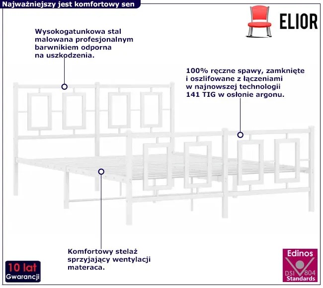 Łóżko metalowe białe w stylu industrialnym 140x200 cm ciemnozielona