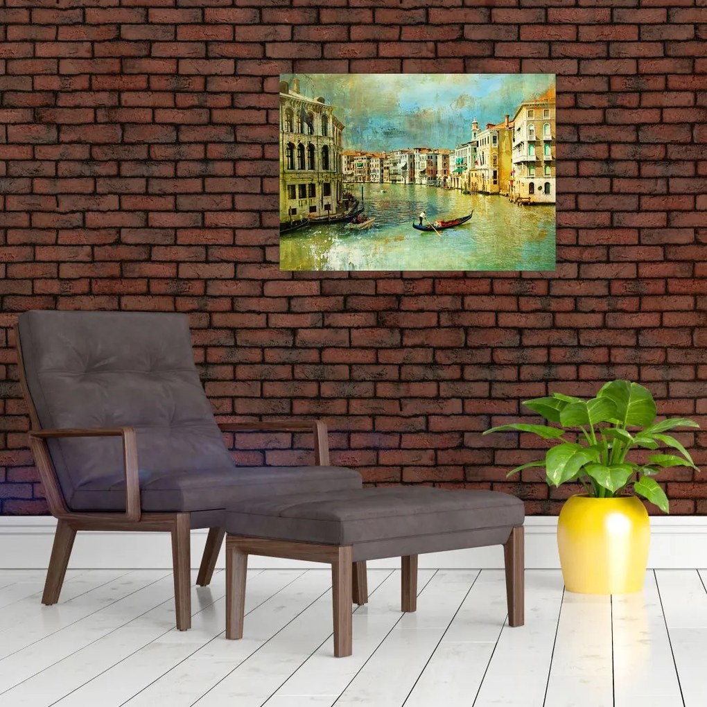 Obraz na szkle - Kanał wenecki i gondole (70x50 cm)