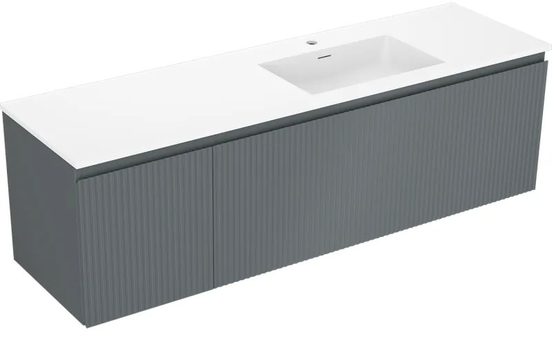 Mexen Rivel szafka łazienkowa 160 cm z umywalką Otis prawą, 1S, 1D, ryflowana, grafit/biała mat - 91A23-16047-3-BBFF66-W18P01