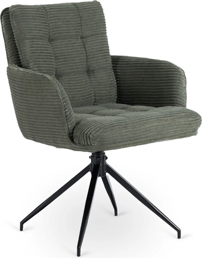 Krzesło Tapicerowane Obrotowe do Salonu AKITA Zielone Sztruksowe Nowoczesne