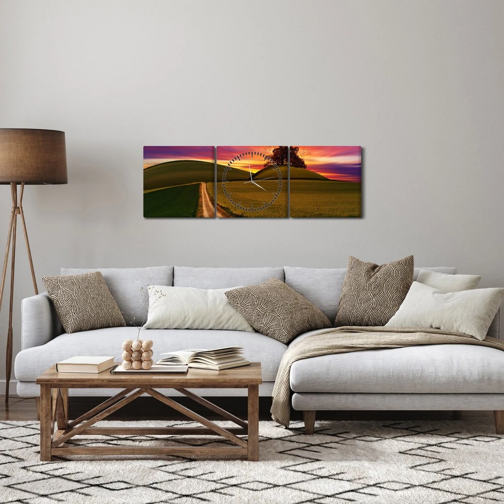 Obraz pola i kolorowego nieba (z zegarem) (90x30 cm)