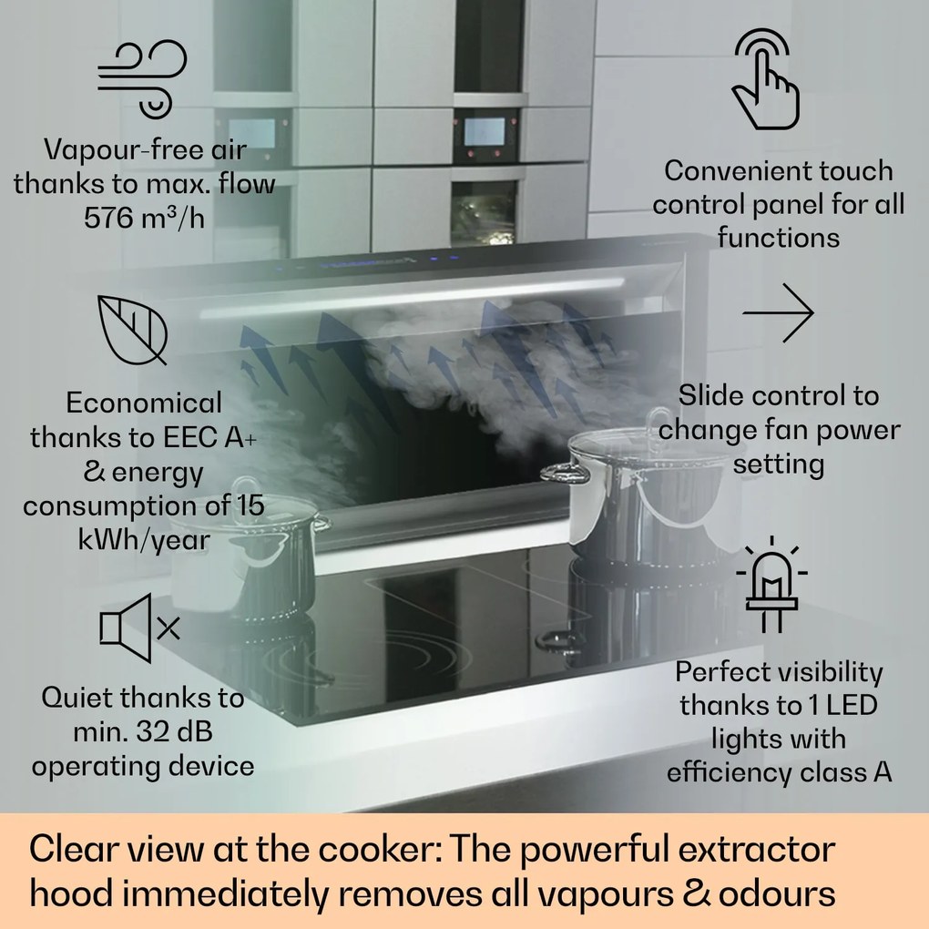 Klarstein Royal Flush 90cm 604.1m³/godz. Okap Blatowy Czarny/Srebrny