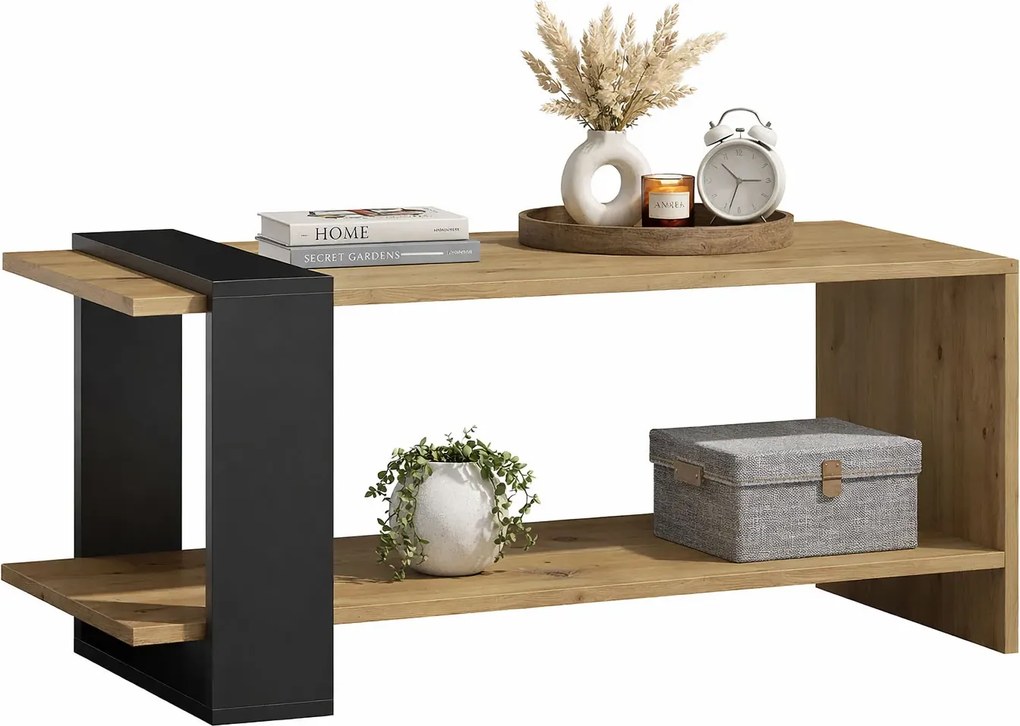 Prostokątna Ława Czarny Z Półką Dąb Artisan + F2-B40