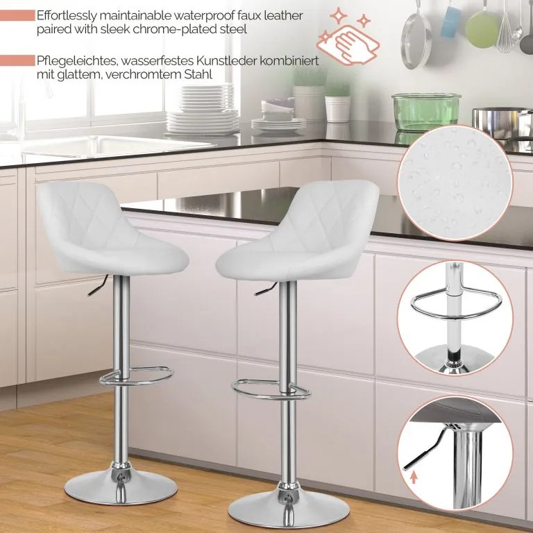 MIADOMODO Stołek barowy 2 szt, bez podłokietnika, biały