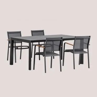 Zestaw Stół Prostokątny 180-240x100 Cm Rozkładany Starmi I 4 Krzesła Ogrodowe Sztaplowane Z Aluminium Archer Grafitowa Szarość - Sklum