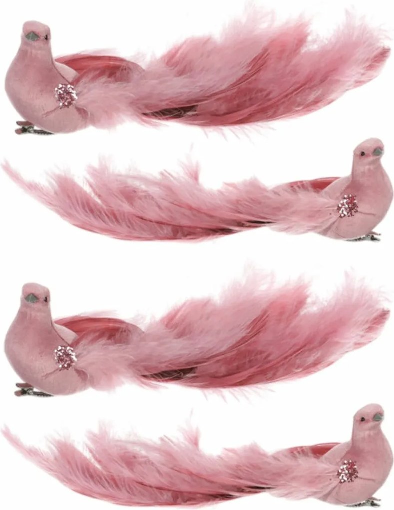 Różowy paw z klipsem, 25 x 8 x 6 cm, zestaw 4 szt.