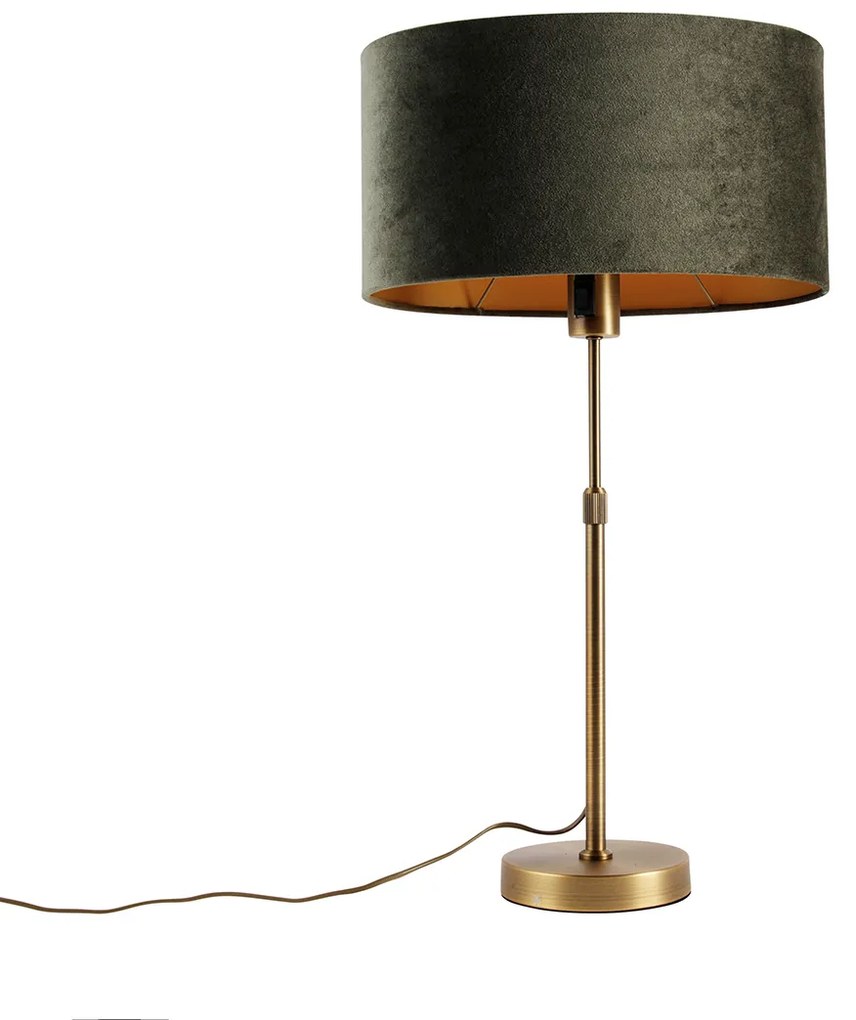 Lampa stołowa brązowa z owalnym, aksamitnym abażurem zielonym 35 cm - Parte Nowoczesny Oswietlenie wewnetrzne
