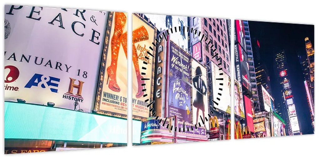 Obraz - New York Theater District (z zegarem) (90x30 cm)