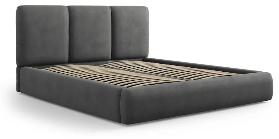 Szare tapicerowane łóżko dwuosobowe ze schowkiem i stelażem 180x200 cm Brody – Mazzini Beds