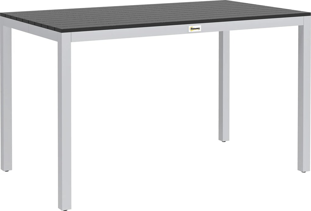 Outsunny Stół ogrodowy z aluminium 120x70 cm, odporny na warunki pogodowe, balkonowy ze wzorem drewna, na 4-6 osób, Czarny