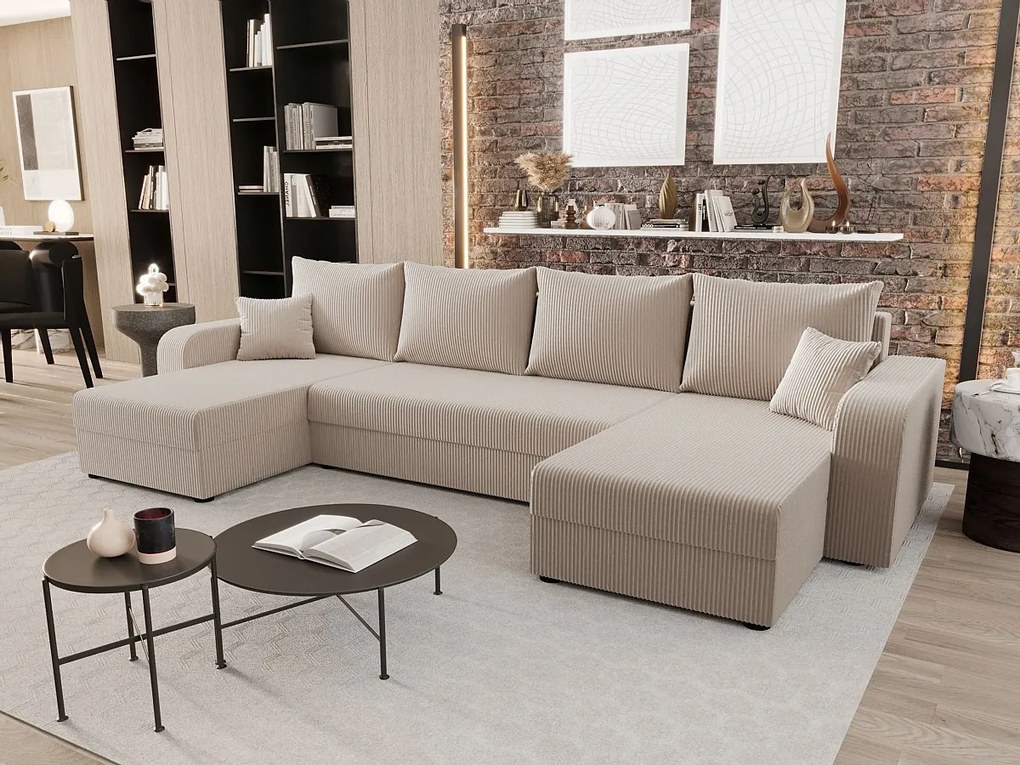 BEDANTE narożnik w kształcie U HEWLET U BIS Zoom 1 beżowy z funkcją spania sofa w kształcie litery U z pojemnikiem na pościel