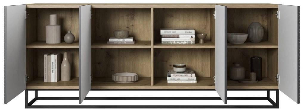 Komoda Asha 200 cm czterodrzwiowa na stelażu - artisan / rivier stone mat