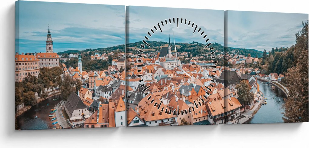 Obraz - Český Krumlov (z zegarem) (90x30 cm)
