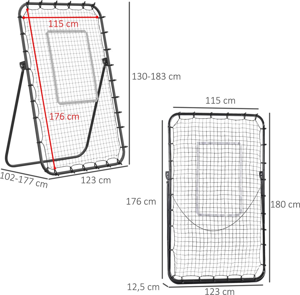 HOMCOM Piłkarski Rebounder, Składana Bramka Piłkarska, Kickback Ściana Odbijająca Czarna