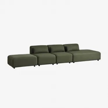 Sofa Modułowa 3-częściowa Z Prawym Szezlongiem I Pufą Fogler Chenille Salvia Zieleń - Sklum