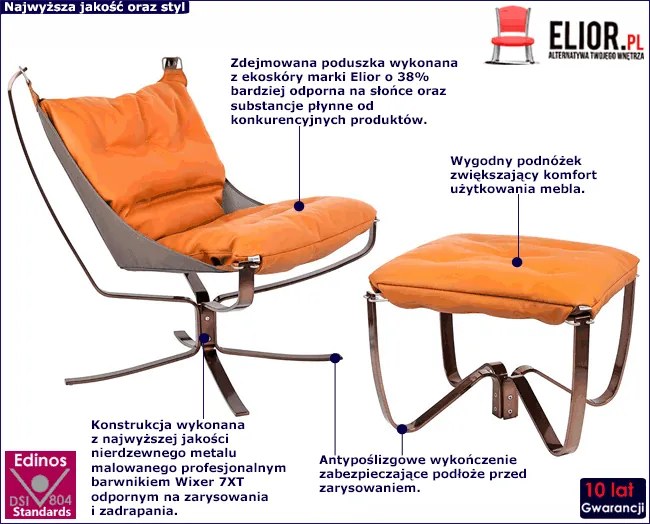 Pomarańczowy fotel wypoczynkowy z podnóżkiem - Louni