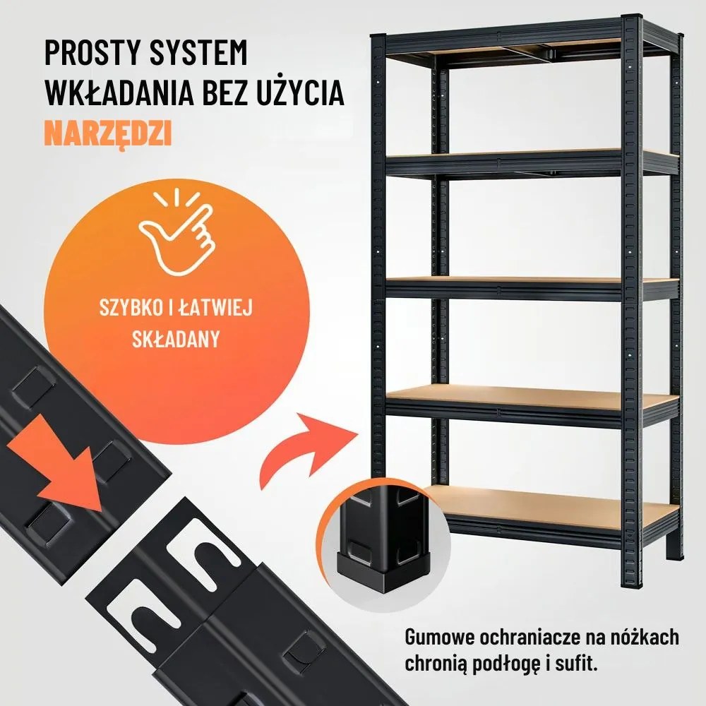 Regał o dużej nośności HEAVY, maks. 875kg, 90x40x180cm, czarny Jurhan