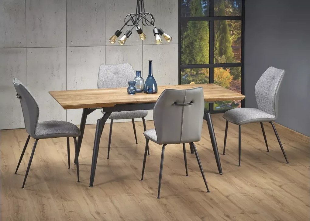 Nowoczesny rozkładany stół Cambridge 140-180 cm z blatem MDF w odcieniu dębu i metalowymi nogami