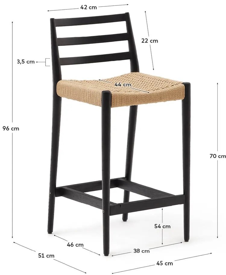 Czarny/w naturalnym kolorze hoker z litego drewna dębowego (wysokość siedziska 70 cm) Analy – Kave Home