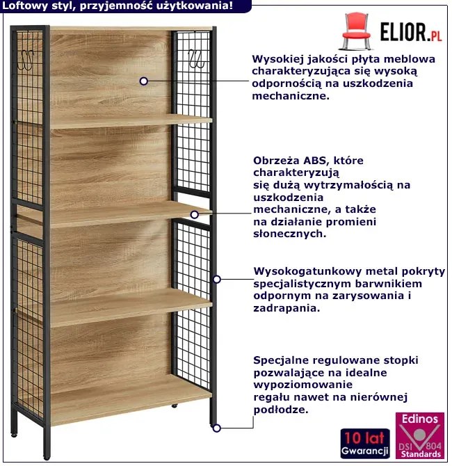 Regał Drewno Metal W Stylu Loft Dąb Sonoma Z8-H99