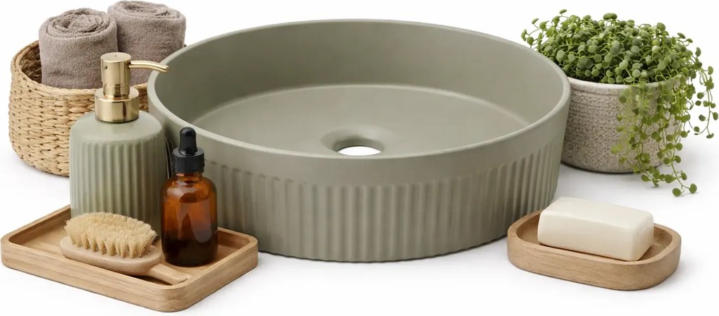 Oliwkowa okrągła umywalka na blat N7-T02