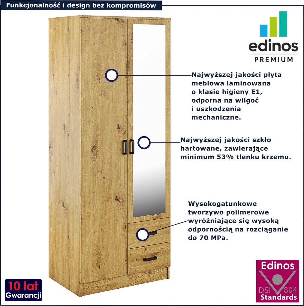 Skandynawska szafa z lustrem w kolorze dąb artisan D4-L73