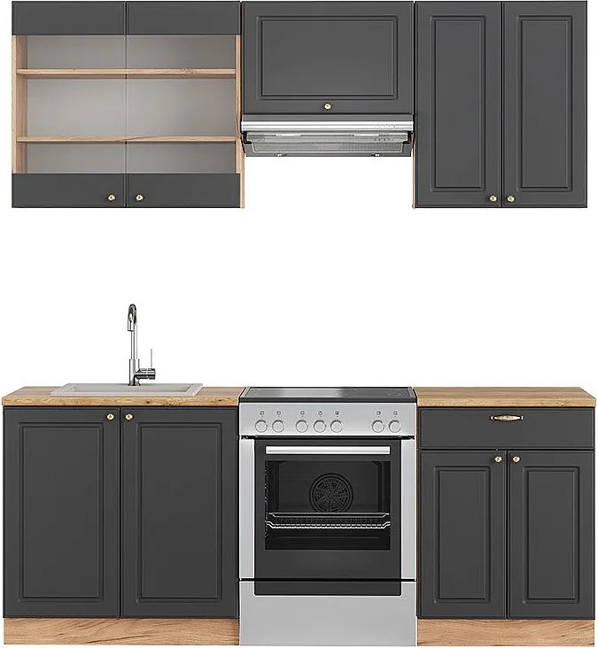 Zabudowa kuchenna anthracite country house/gold kraft oak 200x46x81.6 fame-line