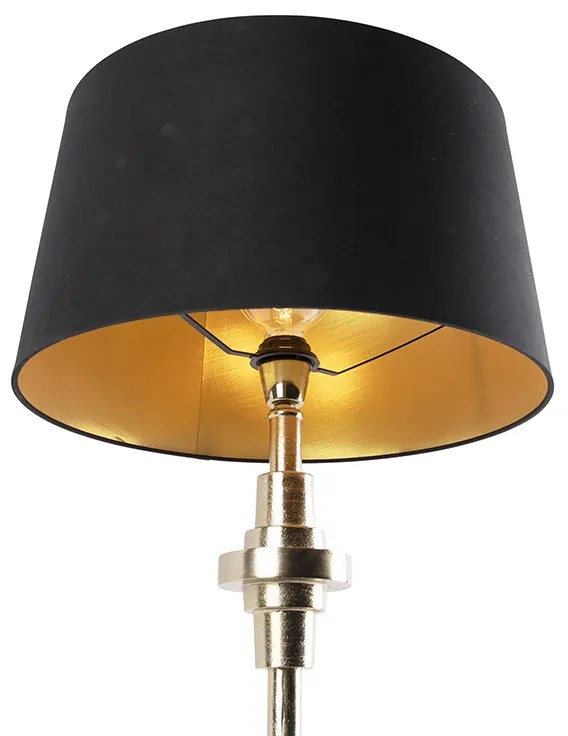 Lampa stołowa w stylu art déco złota i czarna z abażurem z bawełny 45 cm - Diverso ArtDeco Oswietlenie wewnetrzne