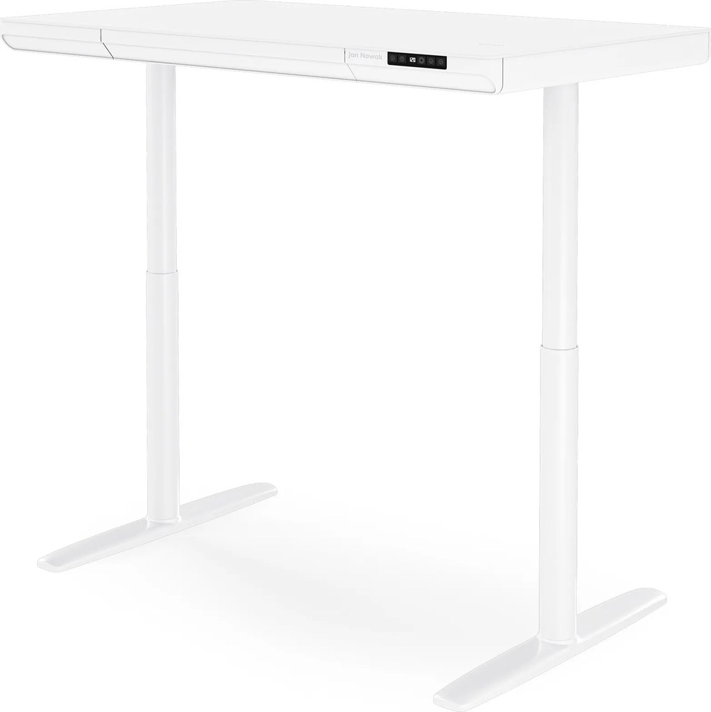 Biurko elektryczne sit-stand z szufladą i ładowarką bezprzewodową Qi białe, 1200 mm: ELLIS