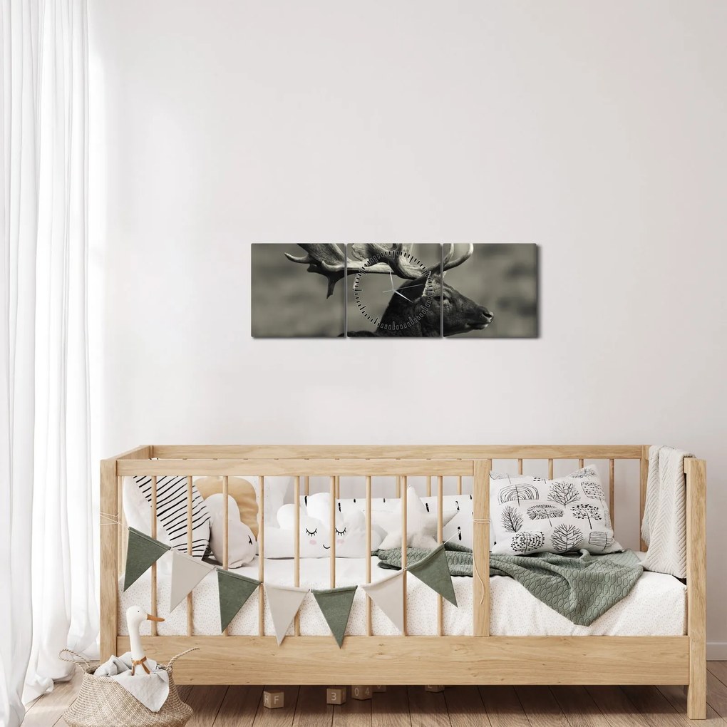 Obraz - Jeleń (z zegarem) (90x30 cm)