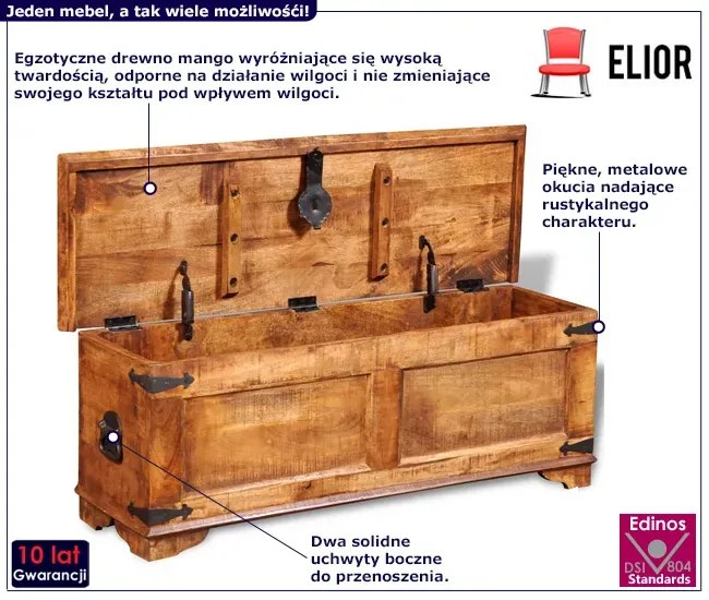 Rustykalna skrzynia na pościel z drewna mango Z8-R08