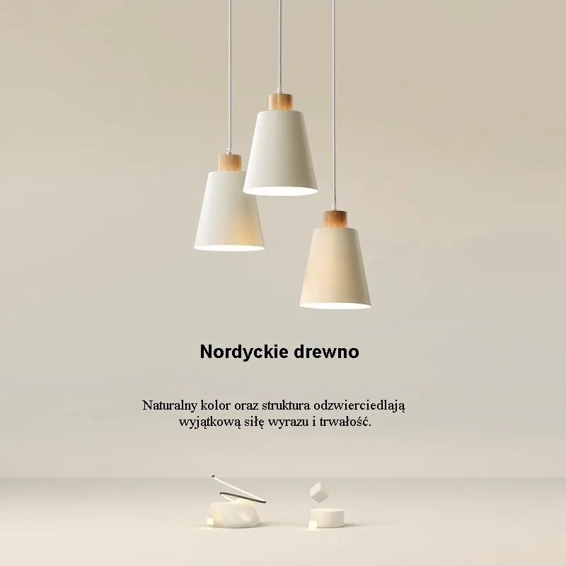 Lampa sufitowa metalowa z kloszem z litego drewna wisząca AT25-3SZ-White