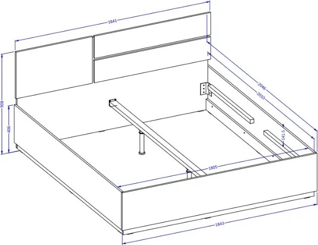 Łóżko CROSS 180x200 dąb wotan/czarne z pojemnikiem HELVETIA