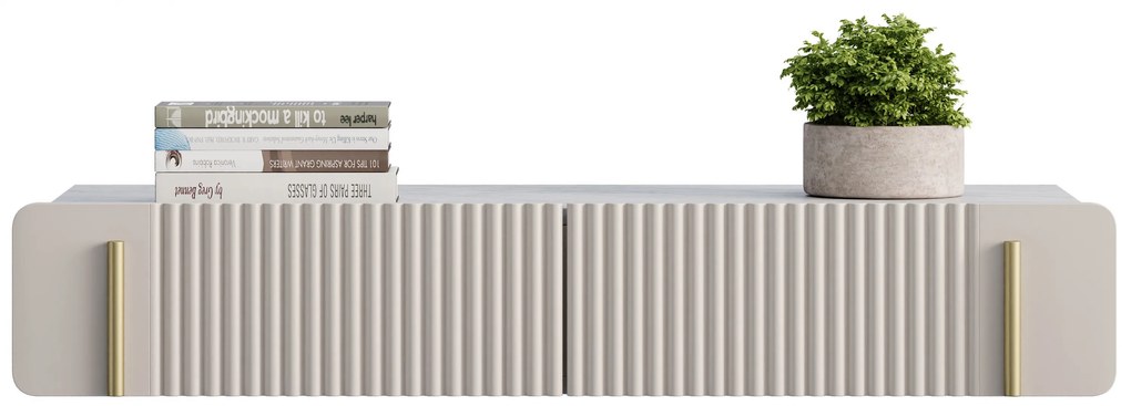 Toaletka Malmi 100 cm wisząca z szufladami - kaszmir / crema bianca / złoty