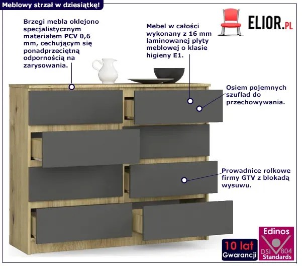 Nowoczesna komoda z szufladami dąb artisan + grafit - Stigio 3X
