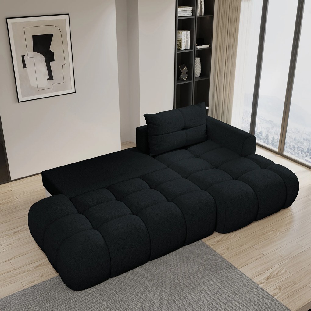 Masseno Narożnik FLUMA z funkcją spania i pojemnikiem na pościel Narozniki L, Rozkładana sofa - Czarny, QUELLE 100