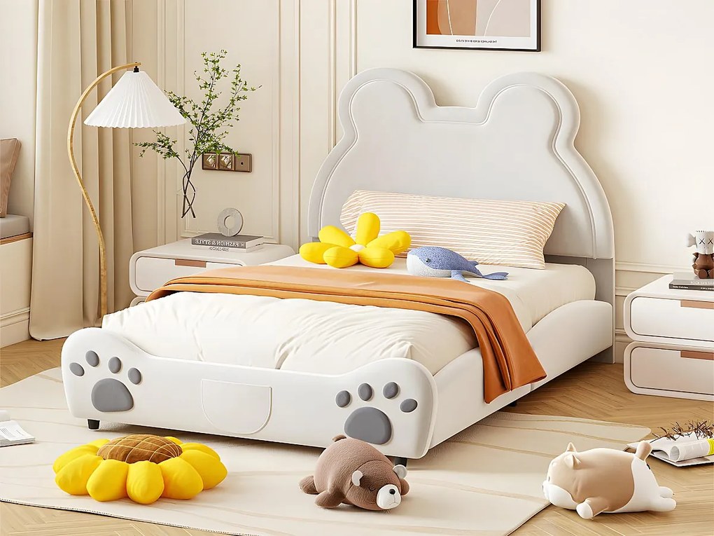 Łóżko dziecięce 140 x 200 cm - w kształcie misia - materiał welurowy - Beżowy